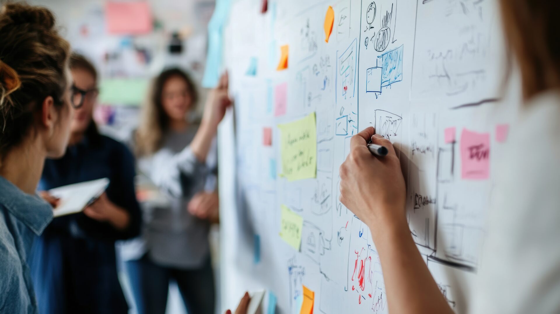 Group of people brainstorming during meeting